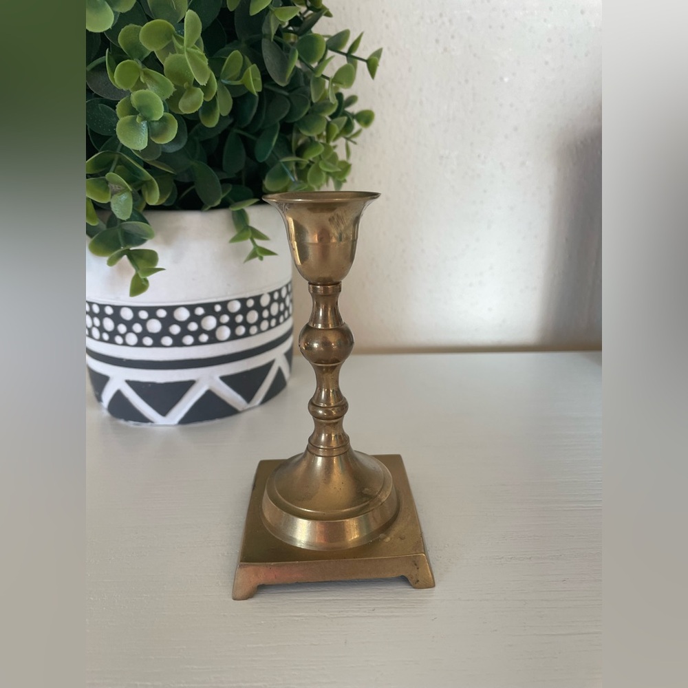 Vtg Antique Colonial Style Solid Brass Votive Taper Candlestick Candle Holder 4"